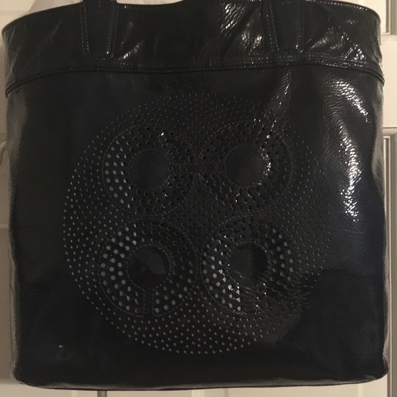 Coach Dark Blue Pleather Tote with Dotted C Design - Picture 3 of 9